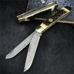 2021 Boker Folding Knife Damascus Steel Natural Antler Copper Handle Outdoor Hunting Camping Self Defense EDC Pocket Multi Knife