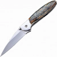 Полуавтоматический складной нож Santa Fe Kershaw Leek, сталь 14C28N, рукоять сталь с накладкой из зуба мамонта купить в Балашихе