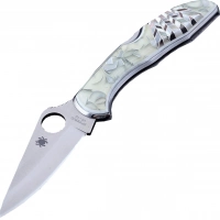 Складной нож Santa Fe Spyderco Delica, сталь VG-10, рукоять сталь с накладкой из зуба акрила/перламутра купить в Балашихе