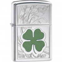 Зажигалка ZIPPO Classic «Клевер» с покрытием High Polish Chrome купить в Балашихе